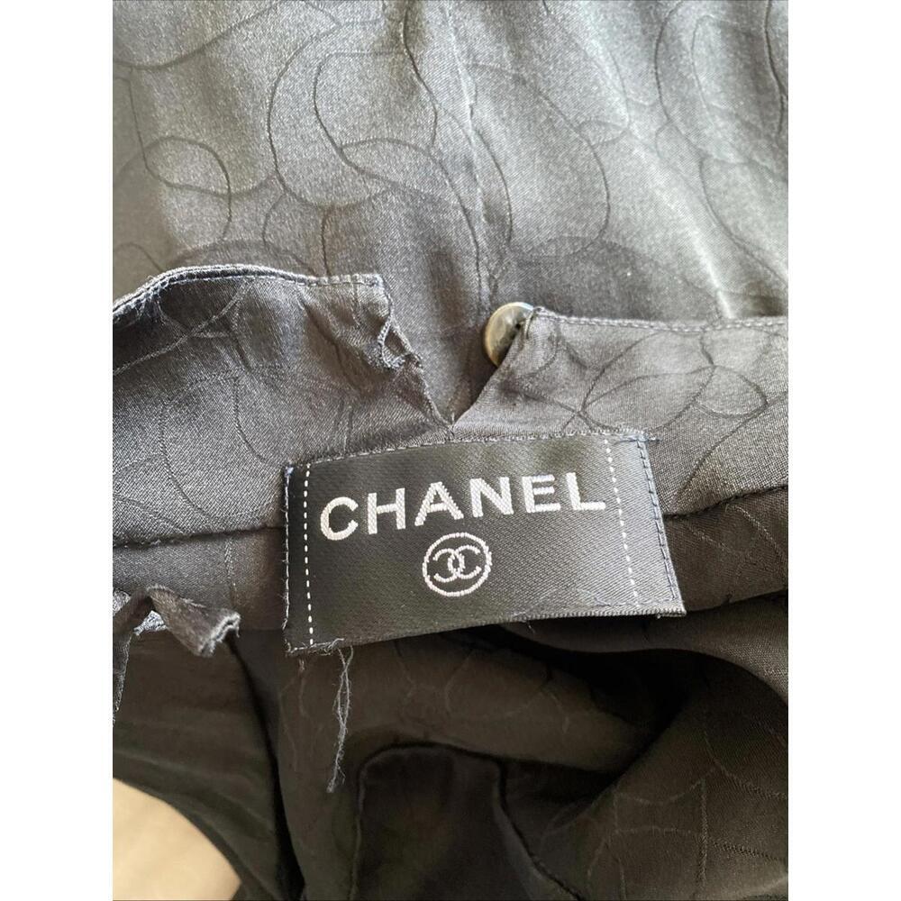 Vintage CHANEL Black Camellia CC Spaghetti Strap Backless Silk Maxi Dress FR-38 - Picture 8 of 9
